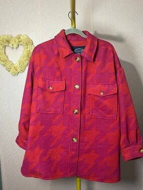 Scoop Red & Pink Houndstooth Utility Jacket